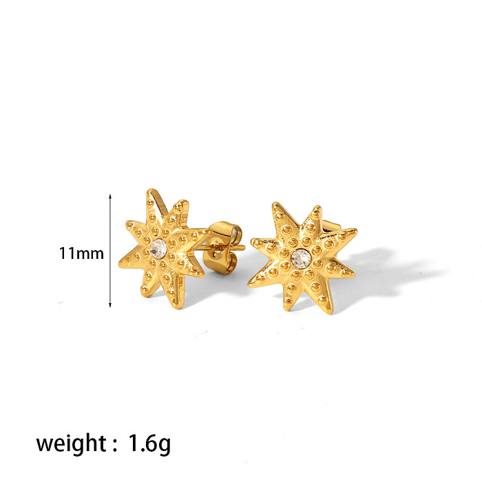 1 Pair Simple Style Cross Moon Polishing Plating Inlay Stainless Steel  Zircon 18K Gold Plated Ear Studs