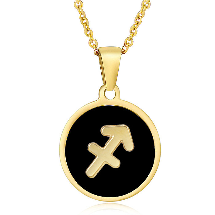 Fashion Round Constellation Stainless Steel  Pendant Necklace Enamel Gold Plated Stainless Steel  Necklaces