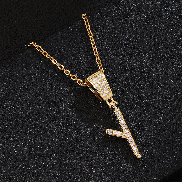 Collier avec pendentif en forme de lettre en acier inoxydable, incrustation de Zircon, à la mode, 1 pièce