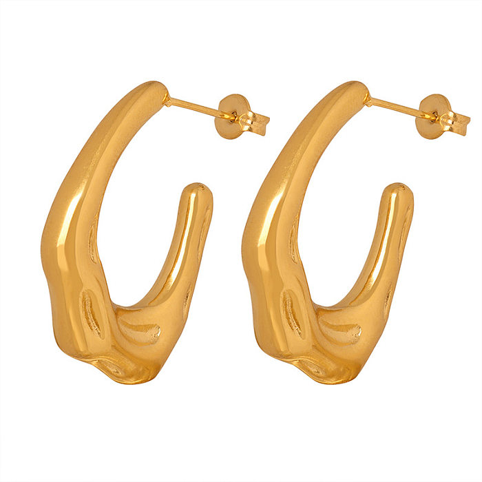 1 paire de clous d'oreilles en acier inoxydable plaqué or 18 carats, Style Simple, Streetwear, couleur unie