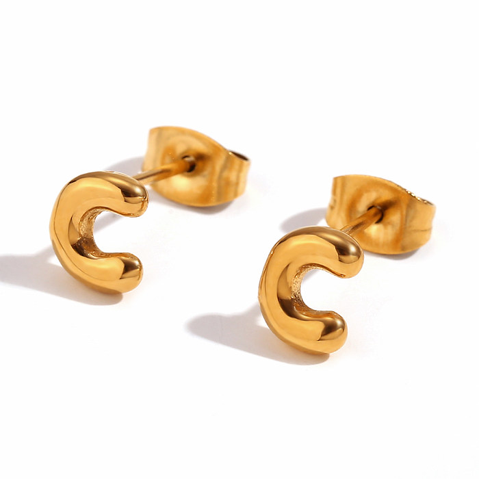 1 par de brincos de orelha banhados a ouro 18K em estilo clássico básico com letras em aço inoxidável
