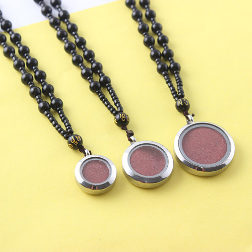 Style ethnique rond en acier inoxydable verre en acier inoxydable perles pendentif à breloques collier