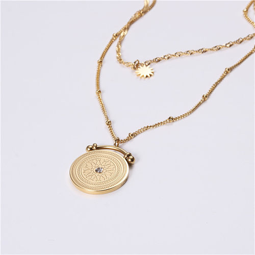Casual Vintage Style Classic Style Coin Stainless Steel  Plating Carving 18K Gold Plated Layered Necklaces