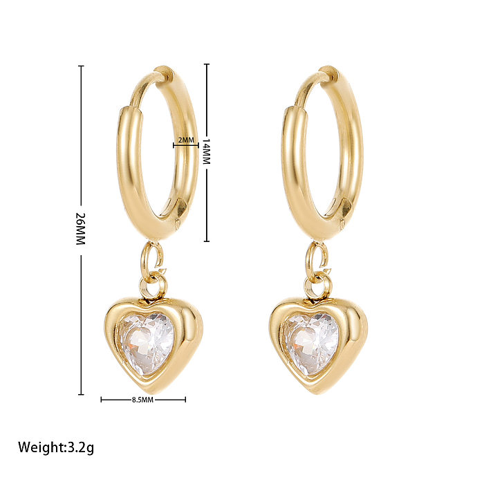 1 Pair Sweet Heart Shape Stainless Steel Plating Inlay Zircon Drop Earrings