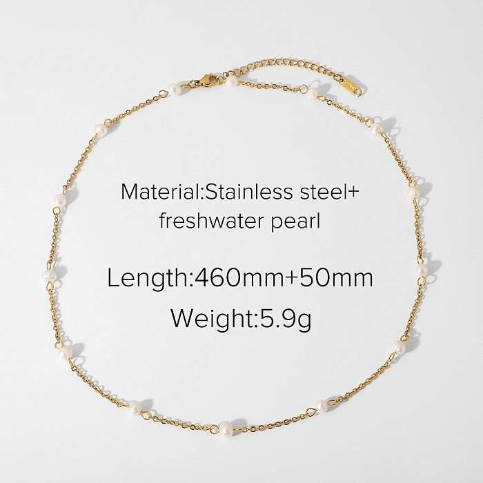 Nuevo collar de cadena de perlas de acero inoxidable chapado en oro de 18 quilates