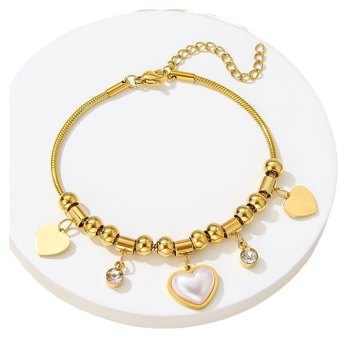 Bracelets plaqués or en acier inoxydable en forme de cœur de style simple, vente en gros