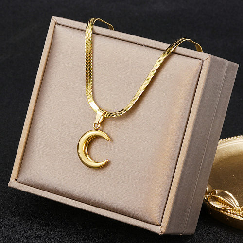 Collier pendentif en acier inoxydable avec lune de style simple et basique, en vrac