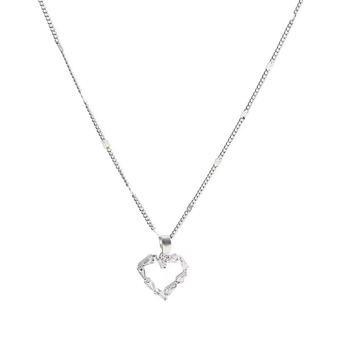 Sweet Heart Shape Stainless Steel Plating Inlay Zircon Pendant Necklace