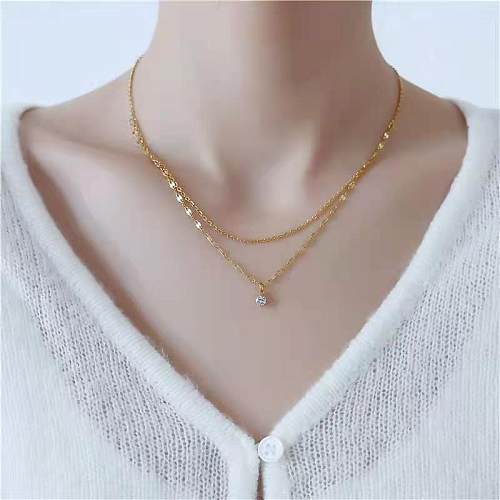 IG Style Simple Style Round Stainless Steel Plating Inlay Zircon 18K Gold Plated Layered Necklaces