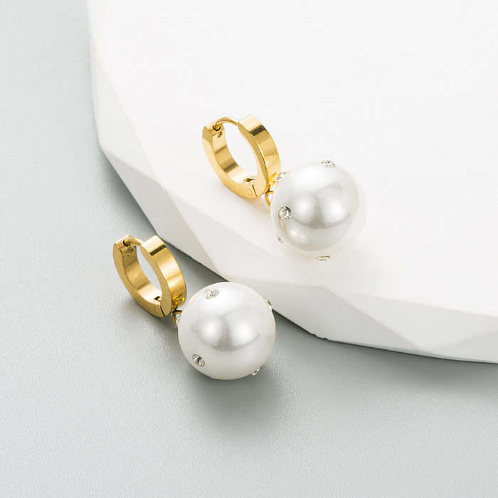 Pendientes colgantes de perlas de acero inoxidable geométricos retro 1 par
