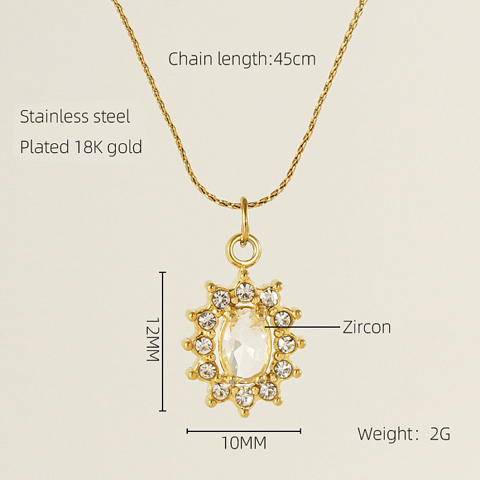 Glam Shiny Sun Water Droplets Heart Shape Stainless Steel  Plating Inlay Zircon 18K Gold Plated Pendant Necklace