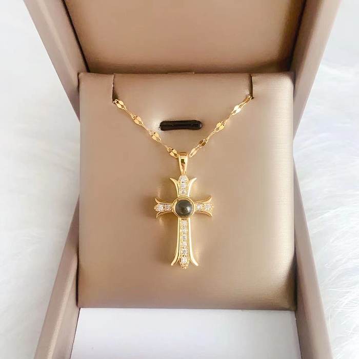 Retro Lady Kreuz Mond Herzform Edelstahl künstliche Edelsteine ​​Zirkon Anhänger Halskette in großen Mengen