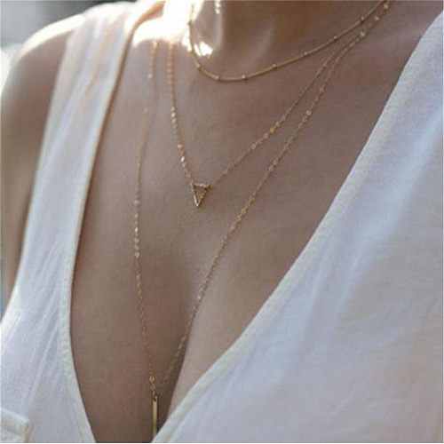 Streetwear Geometric Stainless Steel  Layered Necklaces