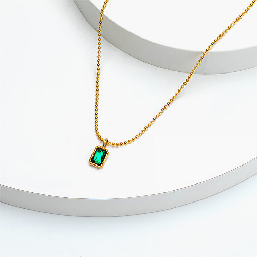 Simple Style Square Stainless Steel Inlay Zircon Pendant Necklace