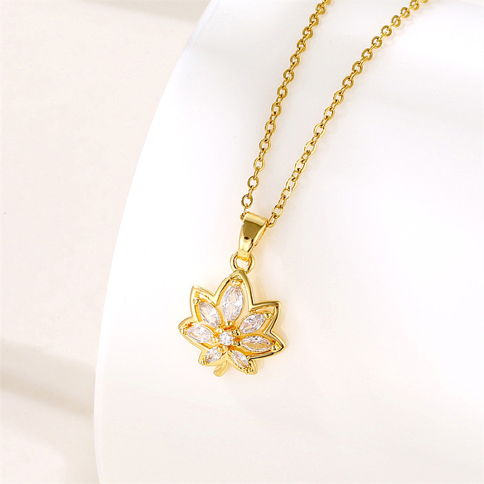 Simple Style Commute Maple Leaf Stainless Steel  Plating Inlay Zircon Pendant Necklace