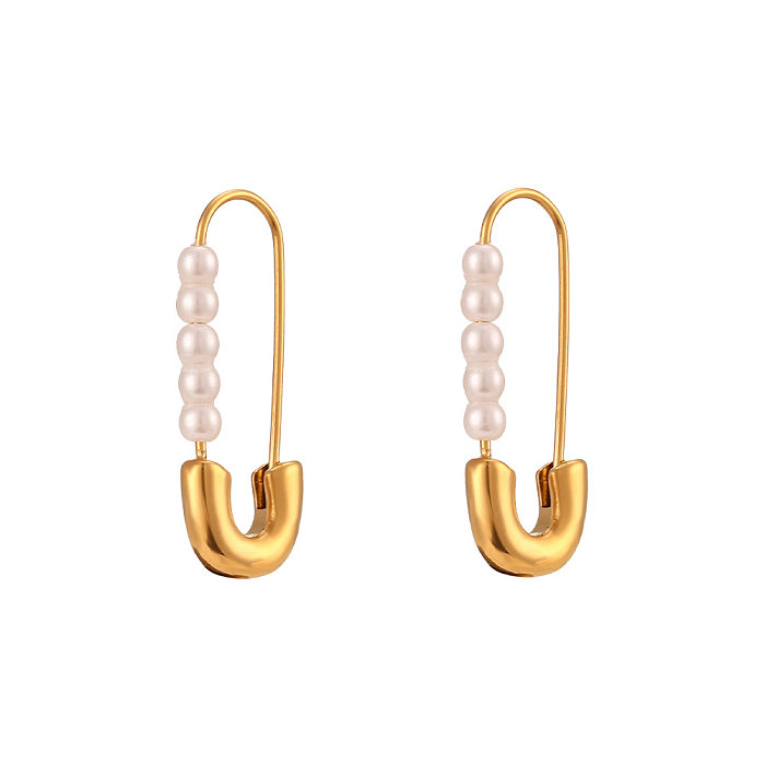 Modische geometrische Edelstahl-Ohrringe mit Intarsien, künstlichen Perlen, Edelstahl-Ohrringe