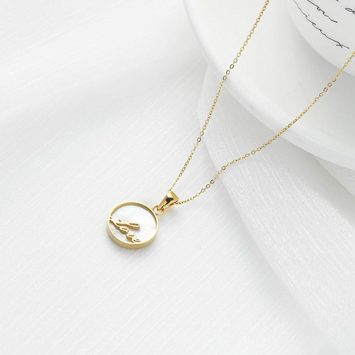 Elegant Human Plant Stainless Steel  Plating Inlay Shell White Gold Plated Gold Plated Pendant Necklace