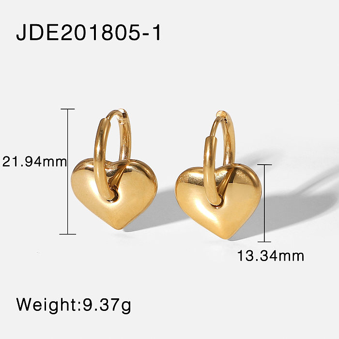 Fashion Stainless Steel  14K Gold Heart-shaped Pendant Earrings Women's Jewelry