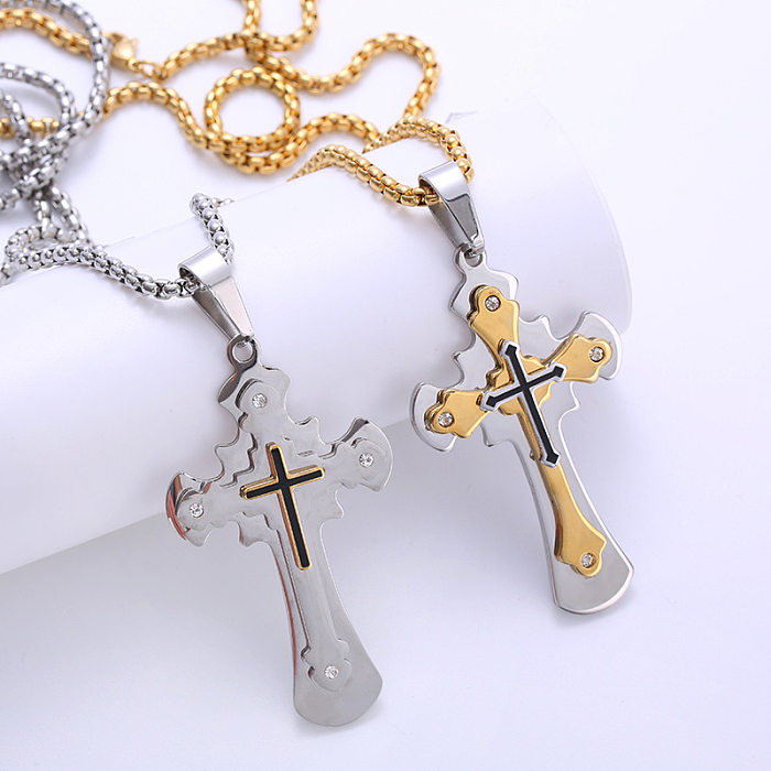 Hip-Hop-Halskette mit Kreuz-Anhänger aus Edelstahl mit Strasssteinen