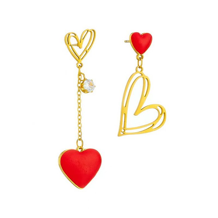 زوج واحد من الأقراط المتدلية المطلية بالذهب عيار 1 قيراط والمطلية على شكل قلب بتصميم بسيط