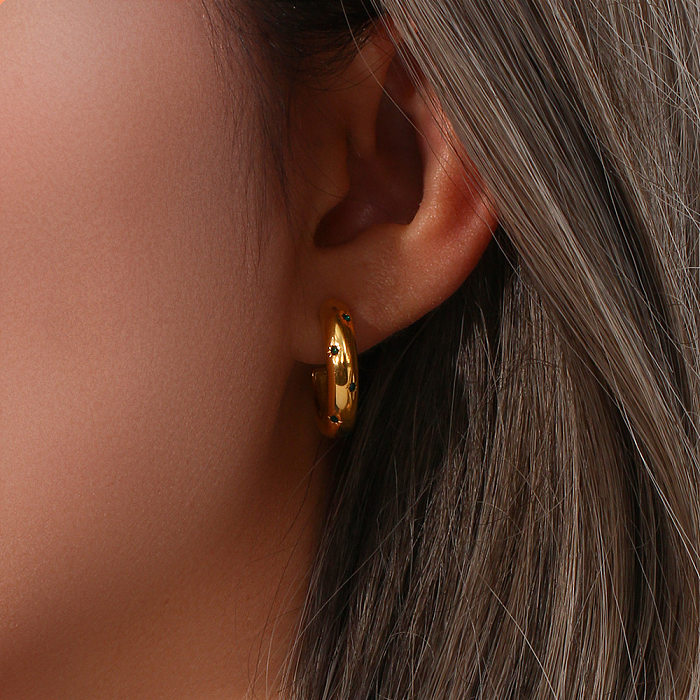 Lady Geometric Stainless Steel  Hoop Earrings Plating Zircon Stainless Steel  Earrings