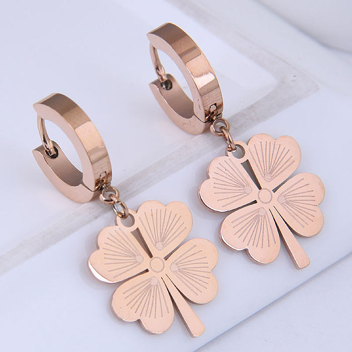 Korean Fashion Simple Four-leaf Clover Stainless Steel Personalized Ear Buckles