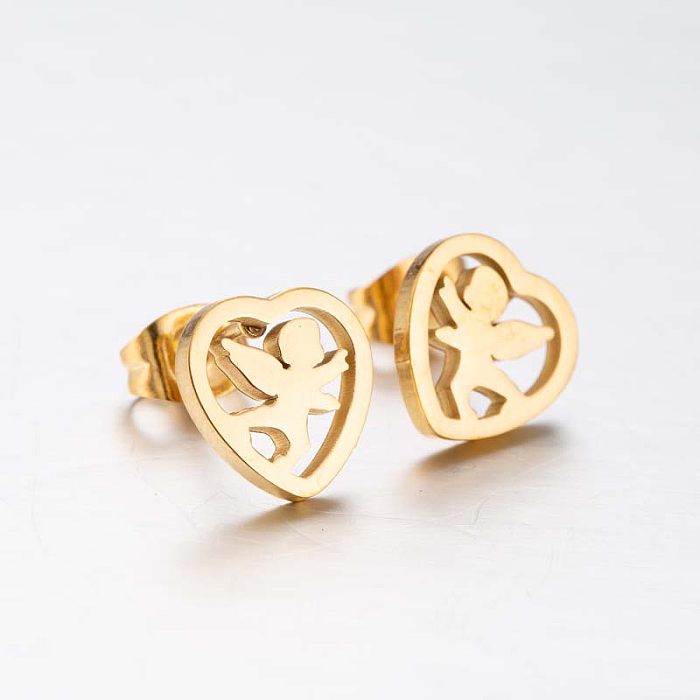 1 Pair Simple Style Heart Shape Polishing Plating Stainless Steel  18K Gold Plated Ear Studs