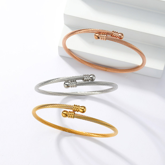 Casual Modern Style Simple Style Solid Color Stainless Steel Stripe Plating 18K Gold Plated Rose Gold Plated White Gold Plated Bangle
