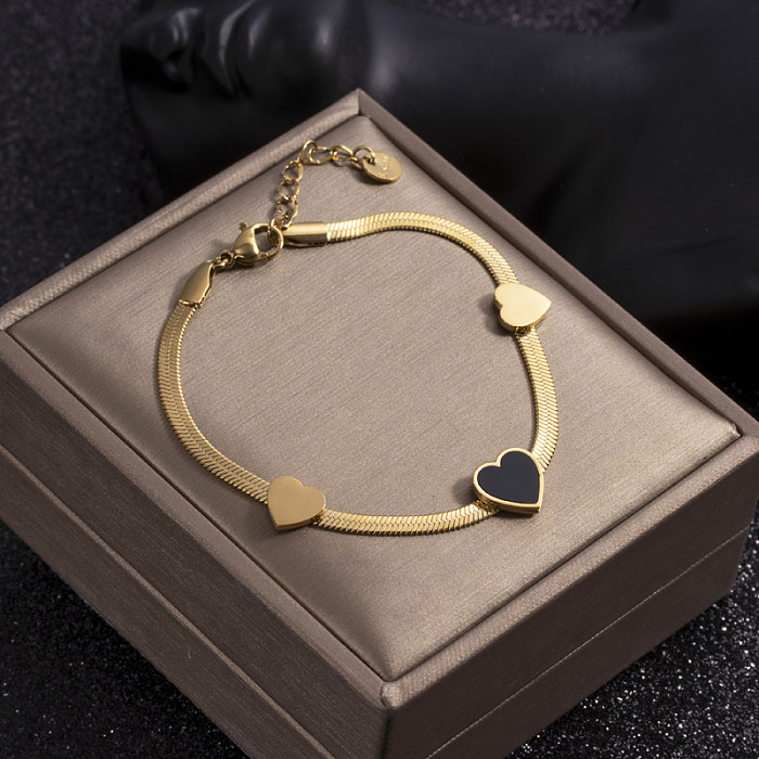 Einfache Herzform-Armbänder aus Edelstahl mit Zirkoneinlage, 18 Karat vergoldet