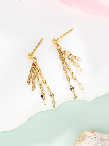 1 paire de boucles d'oreilles pendantes en acier inoxydable plaqué or 18 carats, Style Vintage, couleur unie