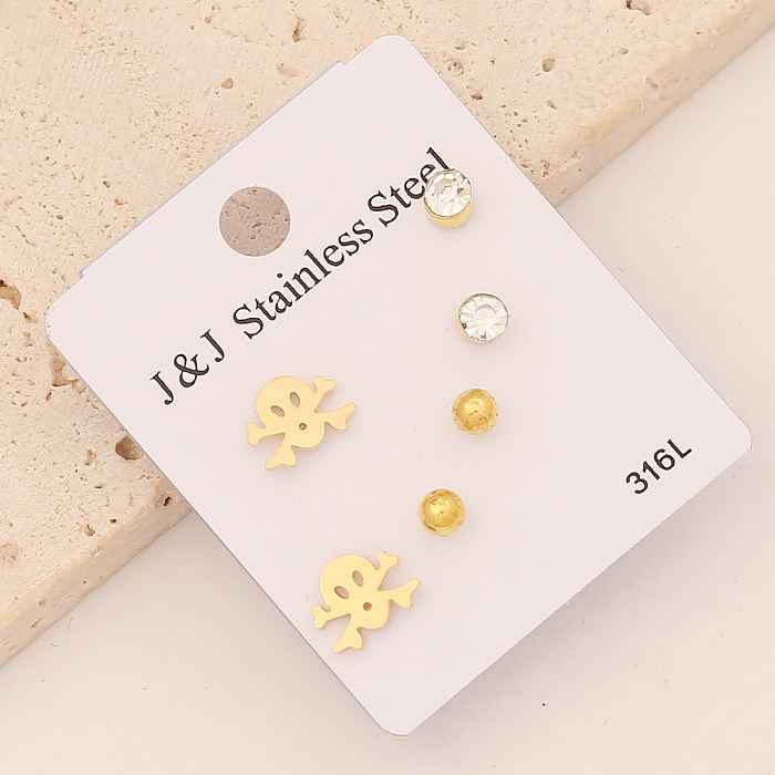 1 Set Simple Style Commute Cross Water Droplets Heart Shape Plating Hollow Out Inlay Stainless Steel  Zircon Ear Studs