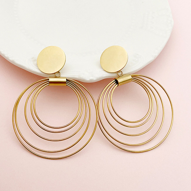 1 par casual exagerado estilo simples círculo em camadas chapeamento de aço inoxidável brincos banhados a ouro