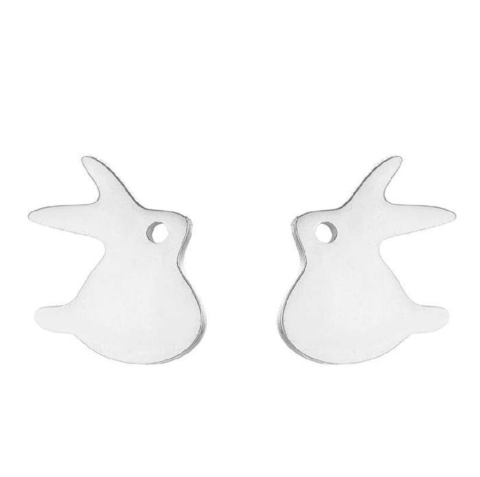 1 paire de clous d'oreilles plaqués en acier inoxydable, lapin de Style japonais, Animal