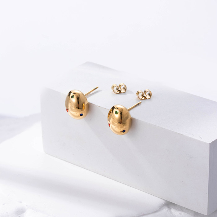 1 par de aretes chapados en oro de 18 quilates con incrustaciones de revestimiento redondo geométrico en forma de C estilo francés estilo vintage estilo simple