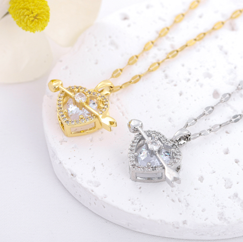 Simple Style Heart Shape Stainless Steel  Zircon Pendant Necklace In Bulk