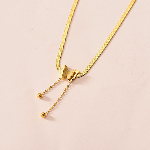 Fashion Butterfly Stainless Steel Gold Plated Pendant Necklace 1 Piece