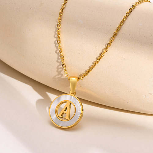 INS Style Simple Style Letter Stainless Steel  Plating Hollow Out Inlay Shell 18K Gold Plated Necklace Pendant