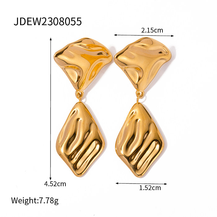 1 par de brincos de gota banhados a ouro 18K com revestimento irregular estilo IG de aço inoxidável