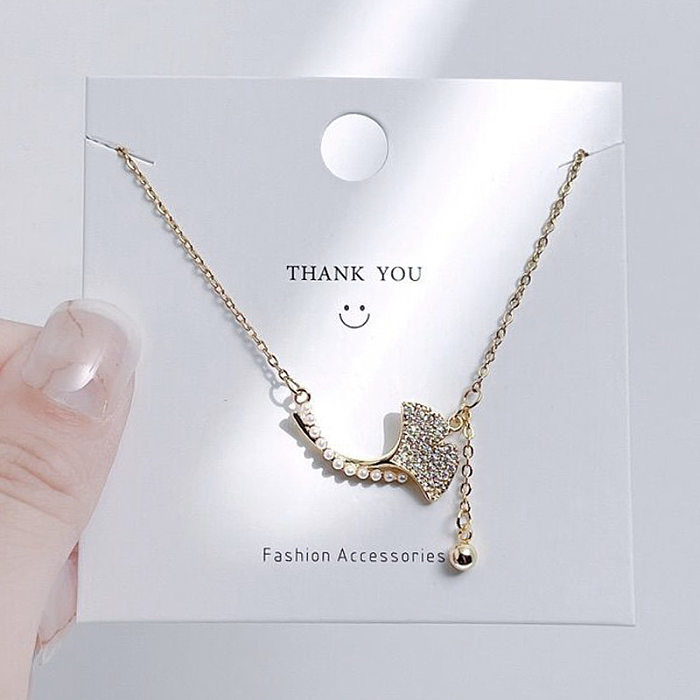 IG Style Simple Style Leaf Moon Flower Stainless Steel Zircon Necklace In Bulk