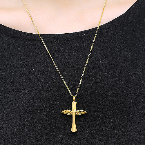 Simple Style Cross Wings Stainless Steel Plating Pendant Necklace Necklace Pendant