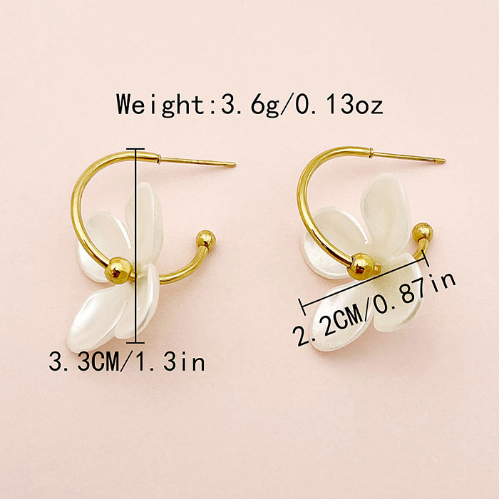 1 Pair Romantic Sweet Flower Plating Inlay Stainless Steel  Shell Gold Plated Earrings