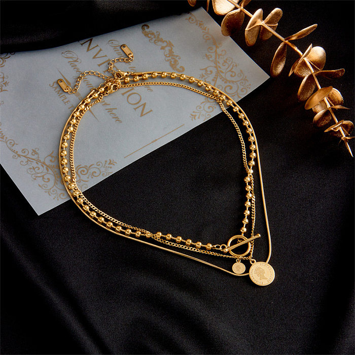 Mode einfache dreischichtige geometrische runde Anhänger-Edelstahl-Halskette