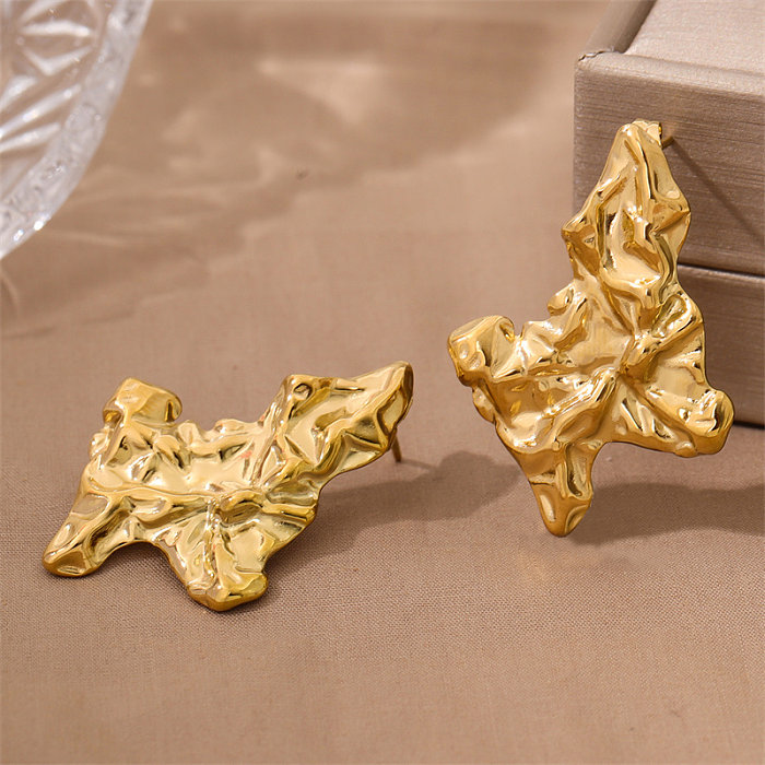 زوج واحد من أقراط أذن مطلية بالذهب عيار 1 قيراط، بتصميم هندسي بسيط من الفولاذ المقاوم للصدأ