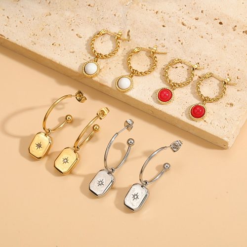 1 Pair Modern Style Hexagram Round Plating Inlay Stainless Steel  Artificial Gemstones 14K Gold Plated White Gold Plated Hoop Earrings