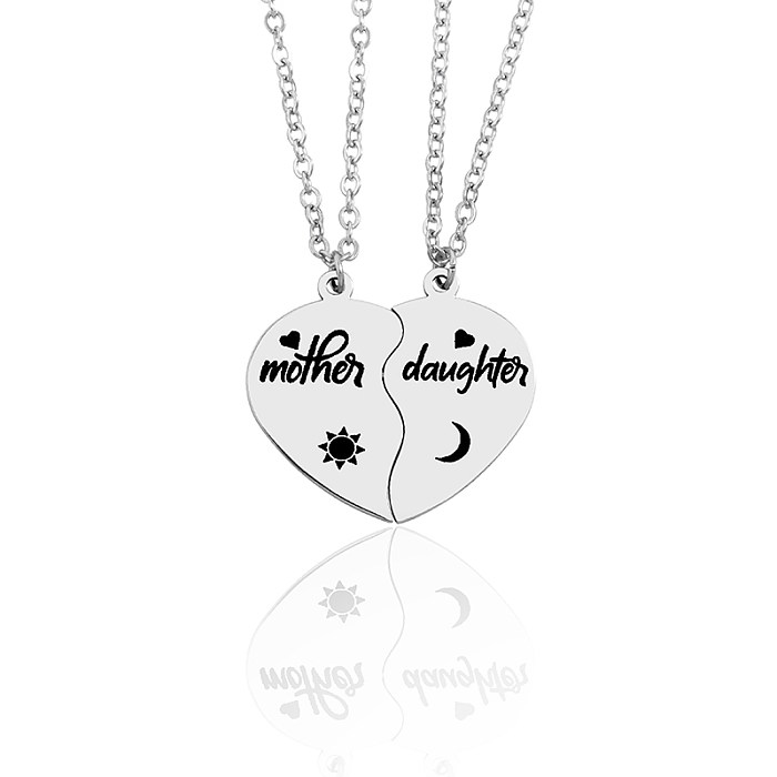Casual MAMA Simple Style Letter Heart Shape Stainless Steel  Carving Pendant Necklace