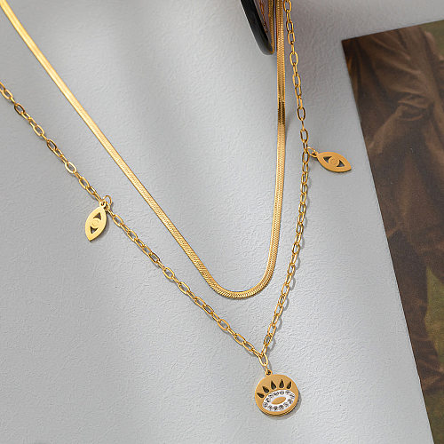 Cute Eye Stainless Steel Plating Inlay Artificial Gemstones Layered Necklaces