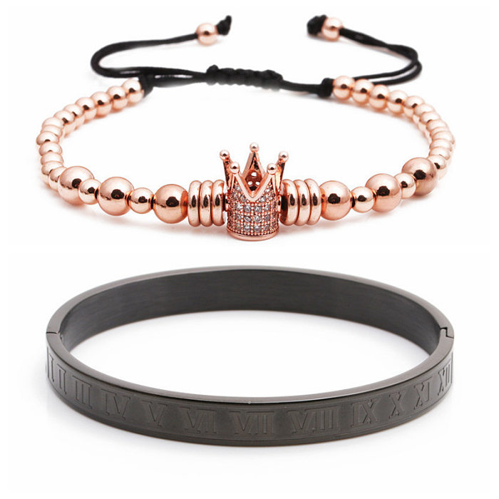 Roman Alphabet Stainless Steel Bracelet Crown Diamond Ball Woven Adjustable Bracelet Set Wholesale jewelry