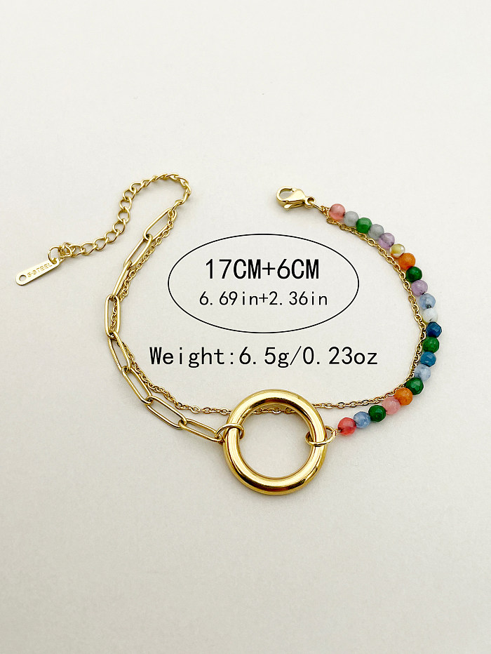 Casual Sweet Circle Stainless Steel Artificial Crystal Beaded Polishing Plating Gold Plated Bracelets