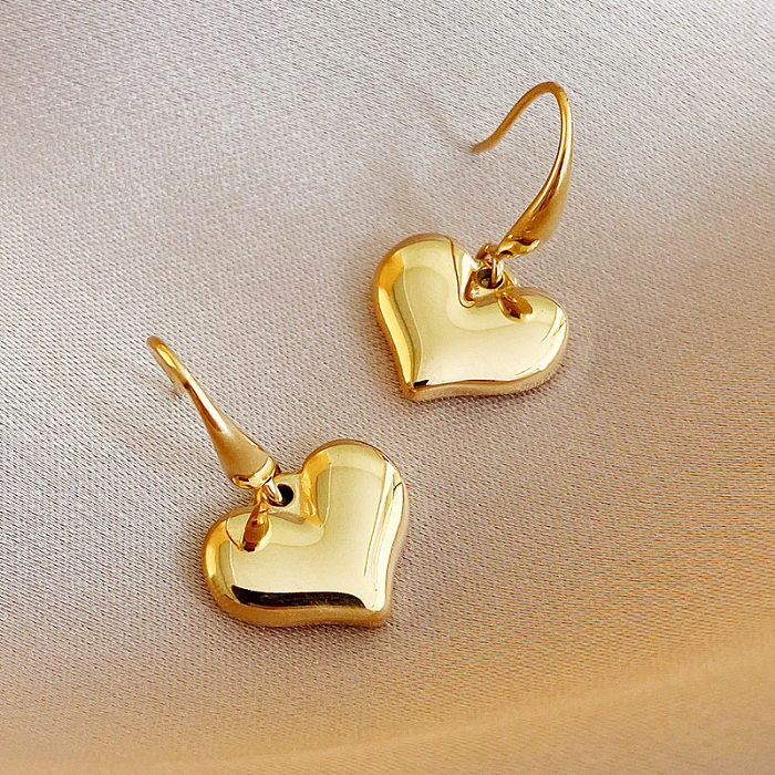 Moda nova em forma de coração simples sólido 14k ouro ganchos de orelha de aço inoxidável