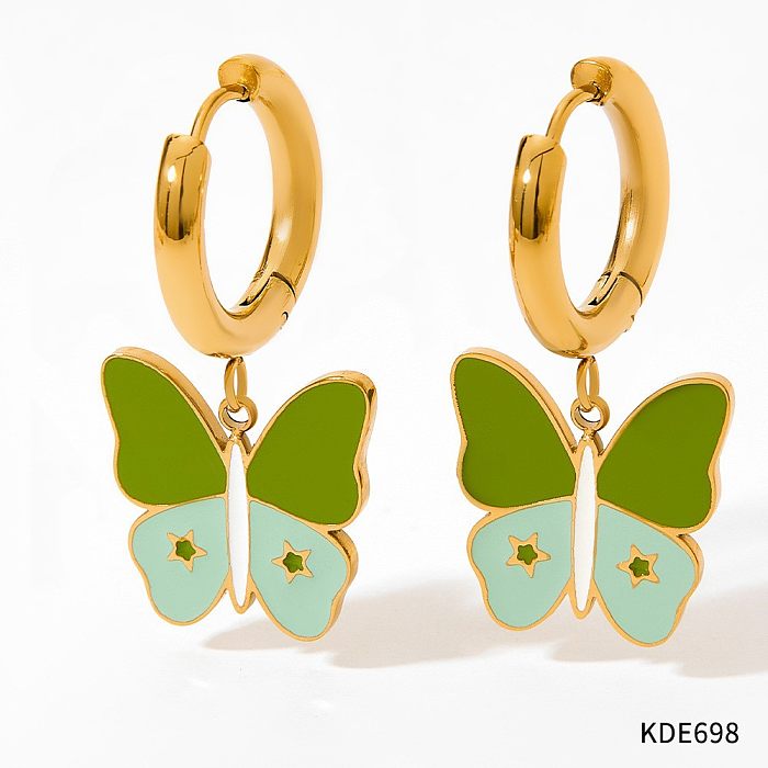 1 paire de boucles d'oreilles en acier inoxydable plaqué émail papillon de Style classique
